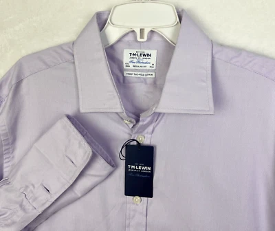 Camisa de Vestir TM Lewin Abotonada Para Hombre 17.5 38 Nueva Púrpura Puño Francés Regular Foto 1 de 4
