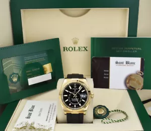 ROLEX 42mm 18kt Gold Sky Dweller Black Index Dial Oysterflex 326238 Sant Blanc - Picture 1 of 7