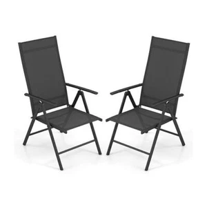 1 Piece Patio Folding Dining Chairs with 7-Level Adjustable High Backrest-Black - Picture 1 of 5