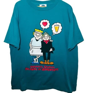 Andy Capp and Flo Comic True Love Aqua Tee Shirt Large Universal Studio Vintage - Picture 1 of 14