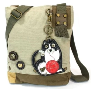 Chala Geldbörse Handtasche Sand Canvas Umhängetasche mit Schlüsselanhänger Tragetasche Fett Katze - Bild 1 von 6
