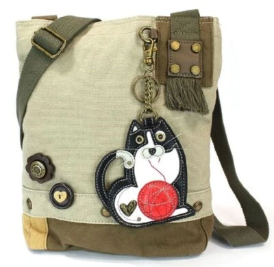 Chala Purse Handbag Sand Canvas Crossbody with Key Chain Tote Bag Fat Cat - Image 1 of 4