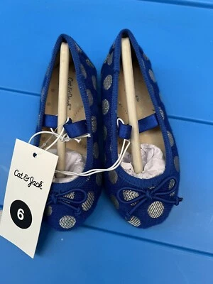 CAT AND JACK TODDLER GIRLS BLUE FLATS BALLETS WITH SILVER DOTS - NWT SIZE 6 - Image 1 of 4