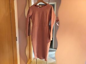 BNWT Missguided 14  Dusky Pink Suede Gold Buckle Back Bodycon Midi Dress