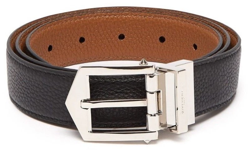 Givenchy Hombre Obsedia Negro y Marrón Reversible Pebble-Grain Cinturón de Cuero - Imagen 1 de 4