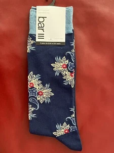$10 Bar III Dress Socks | 1 Pair | Navy Tan Floral Multi | Shoe 7-12 Sock 10-13 - Picture 1 of 8