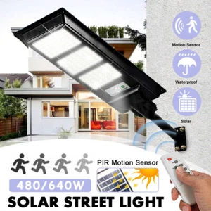 LED Solar Sensor Street Light 480/640W Broad Lighting Motion Sensor Cool White - Picture 1 of 14