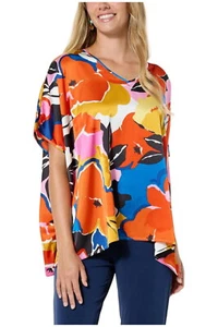 IMAN Global Chic Printed Satin Scarf Top Orange Combo - Picture 1 of 1