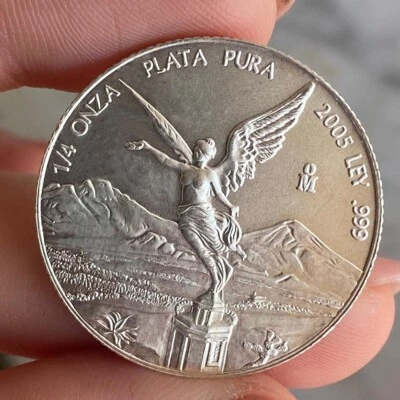 MESSICO 1/4 ONCIA OZ 2005 ARGENTO SILVER PURO 999 FIOR DI CONIO UNC RARA - Immagine 1 di 4