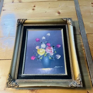 Vtg Signed Oil Painting Gold Framed Floral Gallery Wall Art 13 x 14 Original - Picture 1 of 6