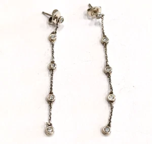 Tiffany & Co. Sterling Silver Bezel Set Diamond Dangle Earrings ESTATE - Picture 1 of 6