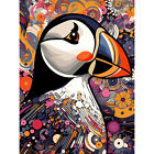 Puffin Bird Geometric Patterns Colourful Psychedelic Framed Art Print 12X16