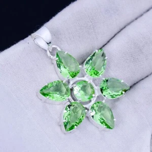 Tsavorite Gemstone 925 Sterling Silver Jewelry Star Design Pendant Size 2.2 - Picture 1 of 9
