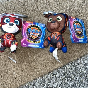 PAW Patrol The Mighty Movie Marshall 4” & Zuma Plush Toy with Keychain Clip - Picture 1 of 3