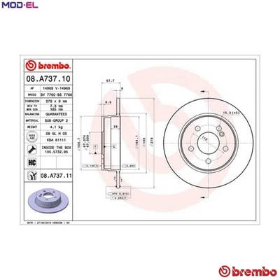 2x BRAKE DISC 08.A737.11 FOR MERCEDES-BENZ OM646.811/812 2.1L M271.820 1.8L 4cyl - Image 1 of 4