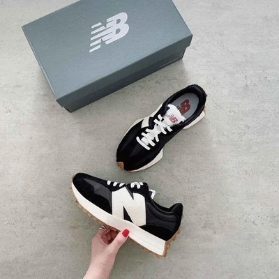 [FLASH SHIP]-New. Balance Women's 327 Shoes/ BLACK with WHITE and Mineral Red - Image 1 of 4