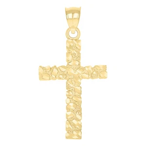 10k 10kt Yellow Gold Unisex Nugget Latin Cross Religious Charm Pendant - Picture 1 of 3