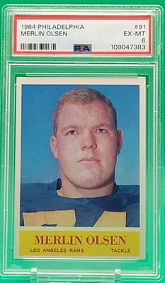 1964 Philadelphia # 91 MERLIN OLSEN RC Rookie PSA 6 EX-MT HOF Los Angeles Rams🐏 - Image 1 of 2