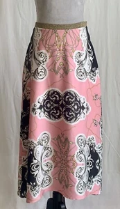 Corey Lynn Calter Midi Skirt Black & Pink  Print, A Line Side Zip, SZ Small - Picture 1 of 7
