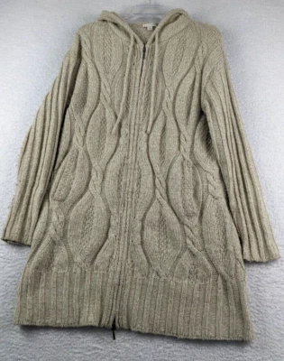 Chaqueta J Jill Mezcla Lana Tejida con Cable Para Mujer M Con Capucha Boho Playa Foto 1 de 4