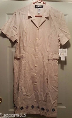 Sag Harbor Womens Dress Size 14 Brown Blue Floral Linen NEW - Image 1 of 4