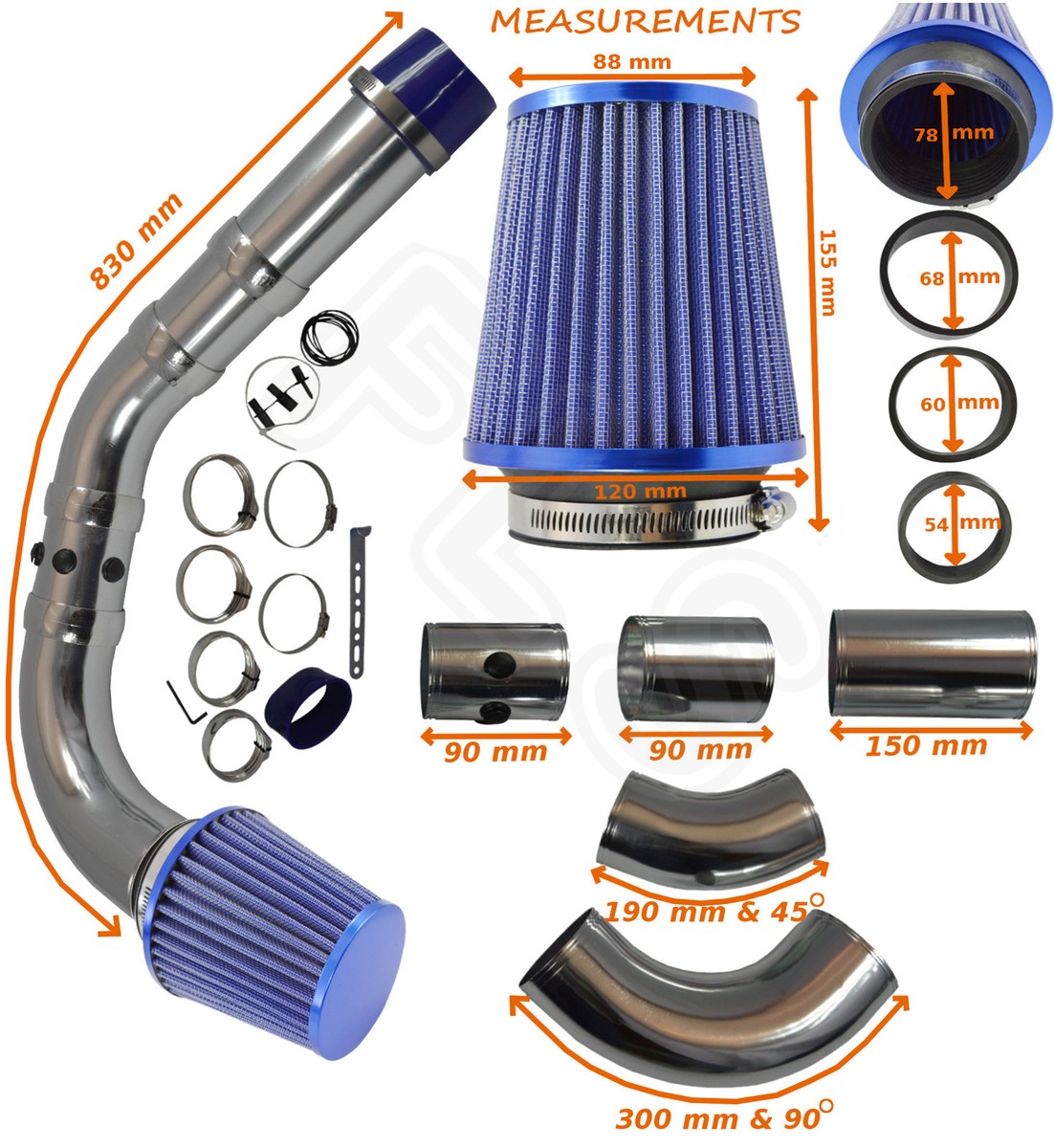Performance Intake Trumpet Pair Pair Of Red 3 Inch Alloy Cold Air Ram ...