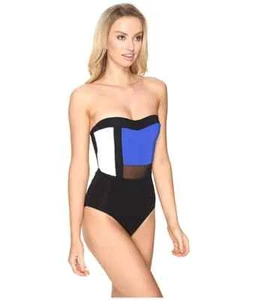 Traje de baño JETS Jessika Allen negro/oceánico bandeau de una pieza talla US 4 - Imagen 1 de 3