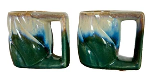 Set of 2 Rodolfo Padilla Blue & Green Signed Stoneware Drip Glaze Coffee Mugs - Picture 1 of 15