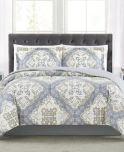 Pem America Trinity Reversible Medallion Comforter Set – Full/Queen – Gray, Gold - Picture 1 of 5