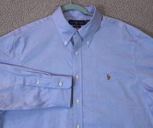 Ralph Lauren Dress Shirt Mens 17.5 | 44 Blue Pinpoint Oxford Button Long Sleeve - Picture 1 of 21