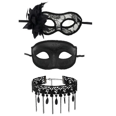 Conjunto de máscaras de mascarada de 3 piezas para mujeres Disfraz de Halloween Máscaras de cosplay con gargantilla de encaje Foto 1 de 4