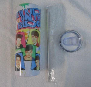 New Kids On The Block NKOTB Neon Metal Tumbler Straw Cover Brush 20 oz NEW - Picture 1 of 8