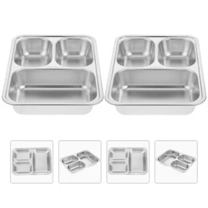 2 Pcs Stainless Steel Lattice Dining Tray Food Plate Plates Child - Picture 1 of 12