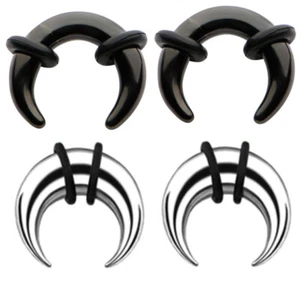 2 Pairs Steel Black Ear Plugs Buffalo Tapers Pincher Horseshoes Gauges 00g - 14g - Picture 1 of 1