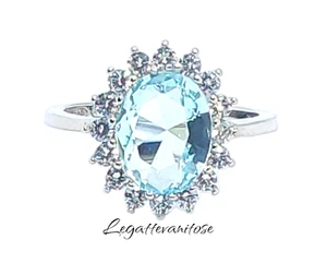 Anello donna kate in Argento 925 rodiato zirconi acquamarina CON ZIRCONI BIANCHI - Foto 1 di 10