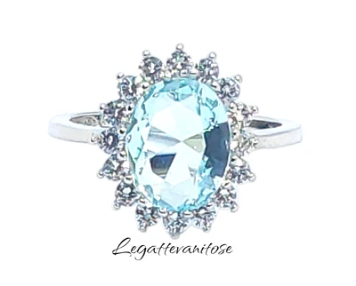 Anello donna kate in Argento 925 rodiato zirconi acquamarina CON ZIRCONI BIANCHI - Immagine 1 di 4