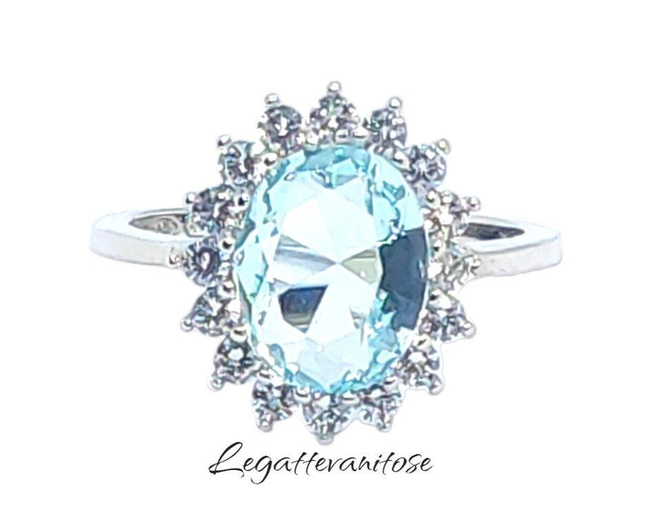 Anello donna kate in Argento 925 rodiato zirconi acquamarina CON ZIRCONI BIANCHI - Immagine 1 di 4