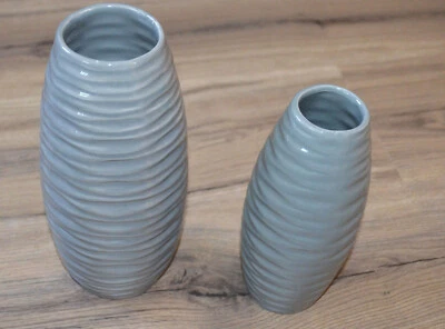 2x Vase Keramik Grau Set modern Mittel Schmal Rund Oval - Bild 1 von 3