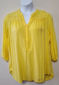 INTRO Woman 3/4 Sleeve Neck Detail Yellow 2X Top Blouse Soft Comfy Hi-Low Hem - Picture 1 of 10