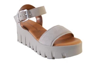 Tamaris Sandale, Plateau, Keilabsatz, Velourleder beige, 28712-378