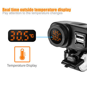 ･Motorcycle Dual USB Voltmeter MultiFunction Temperature Meter With