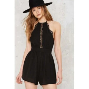 NASTY GAL Lace Halter Romper Black XS - Picture 1 of 4