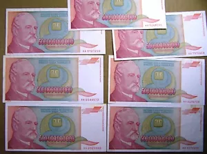 Yugoslavia Lot of 7 Banknotes 500 Billion Dinara 1993, P-137, VF to VF+ - Picture 1 of 3