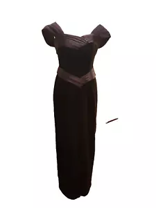 LAURA ASHLEY Black Velvet & Satin Column Evening Gown, Size 16; RARE! - Picture 1 of 12