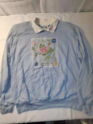 Top Nina St Claire MUJERES GrannyCore Años 90 AZUL FLORAL EE. UU. MANGA LARGA DE COLECCIÓN Foto 1 de 3