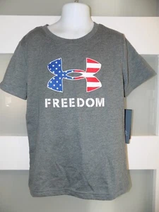 Under Armour Freedom Flag Logo Gray Shirt Size 6 Boy's NEW - Picture 1 of 3