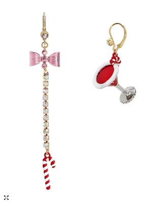 Pendientes Betsey Johnson Jingle Bell Bling bastón de caramelo y Martini desajuste Foto 1 de 4