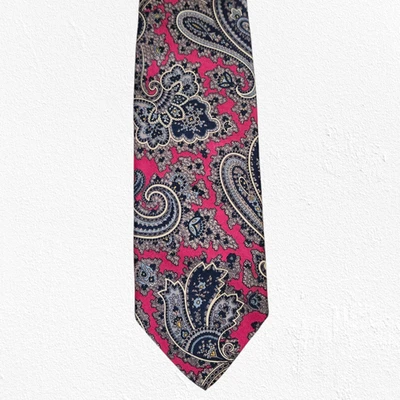 80 年代复古红色锦缎 Robert Talbott 手工缝制美国制造丝绸领带 3.5x64.5 — 第 1/4 张图片