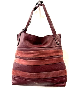 Radley London Burgundy Stripe Suede Handbag Willow Striped Zip-Top - Picture 1 of 6