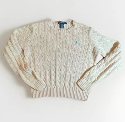 Suéter Ralph Lauren Para Hombres M Calce Ajustado Tejido con Cable Algodón Cuello Redondo Rosa Pálido RL Top Foto 1 de 4